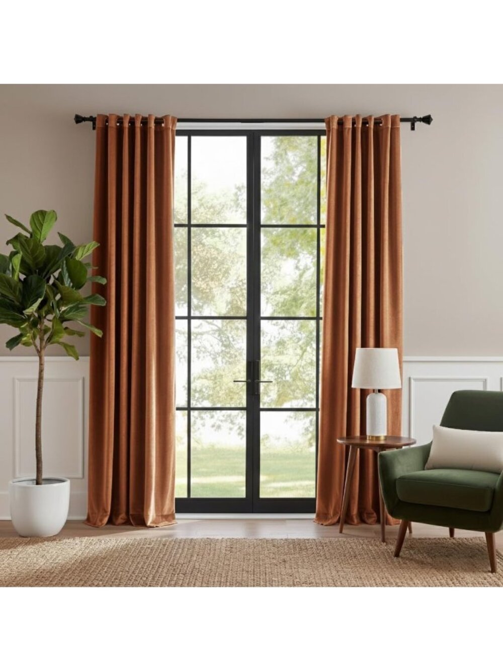 Burnt Orange Velvet Curtains 90” Long - Cozy Fall Home Decor for Living Room